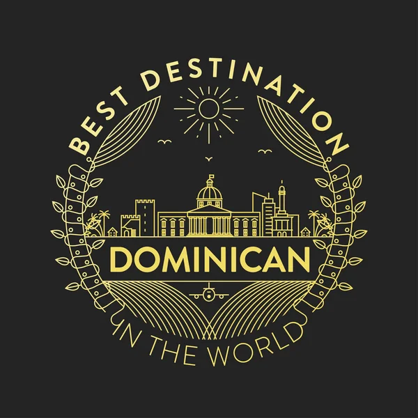 Distintivo Lineal Con Diseño Tipográfico Emblema País República Dominicana — Vector de stock
