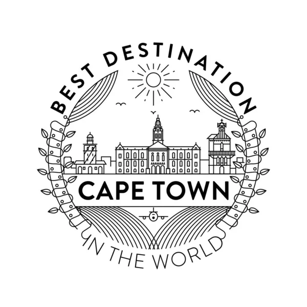 Tipografik Tasarımlı Doğrusal Rozet Cape Town Şehir Amblemi — Stok Vektör