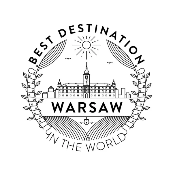 Linear Badge Typographic Design City Emblem Warsaw — Stock Vector