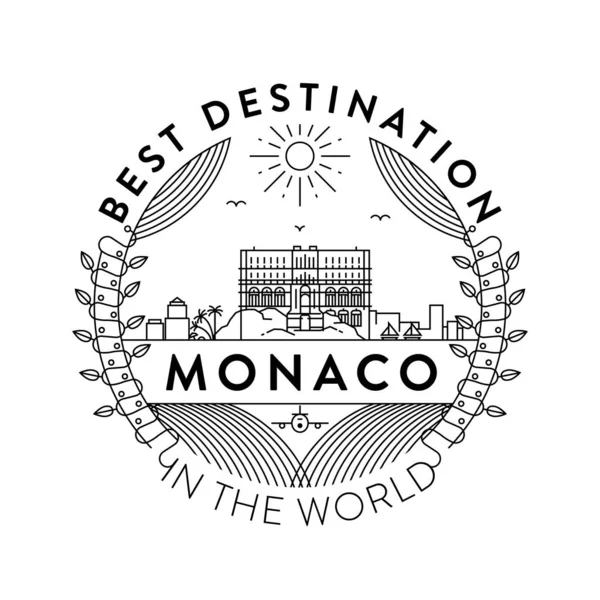 Tipografik Tasarımlı Doğrusal Rozet Monako Ülke Amblemi — Stok Vektör