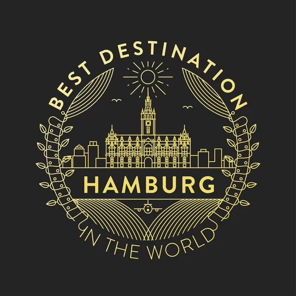 Tipografik Tasarımlı Doğrusal Rozet Hamburg Şehir Amblemi — Stok Vektör