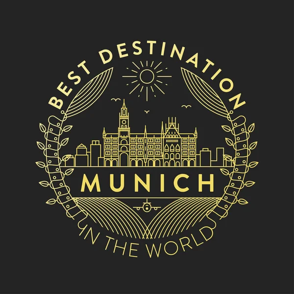 Distintivo Lineal Con Diseño Tipográfico Emblema Ciudad Munich — Archivo Imágenes Vectoriales