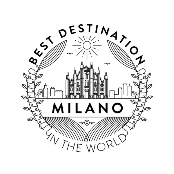 Tipografik Tasarımlı Doğrusal Rozet Milano Şehir Amblemi — Stok Vektör