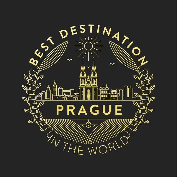 Tipografik Tasarımlı Doğrusal Rozet Prag Şehir Amblemi — Stok Vektör