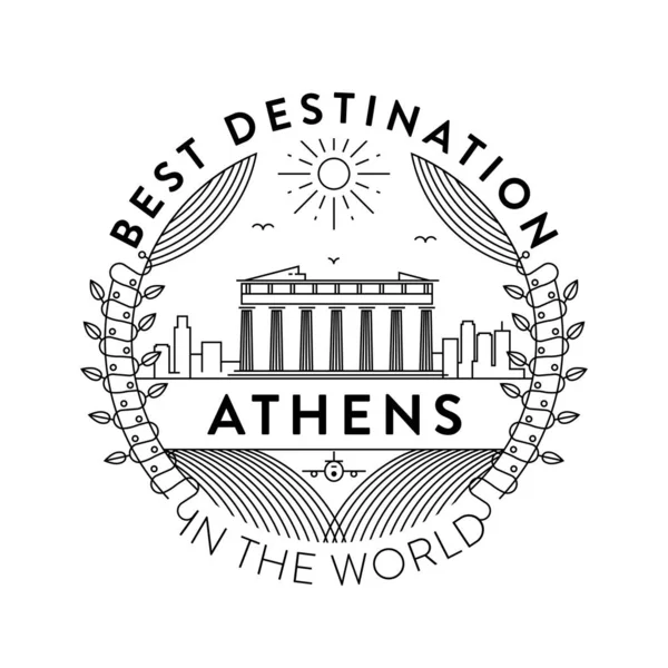 Odznaka Liniowa Projektem Typograficznym Godło Miasta Ateny — Wektor stockowy