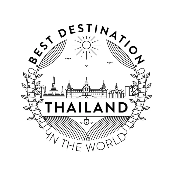 Distintivo Lineal Con Diseño Tipográfico Emblema País Tailandia — Vector de stock