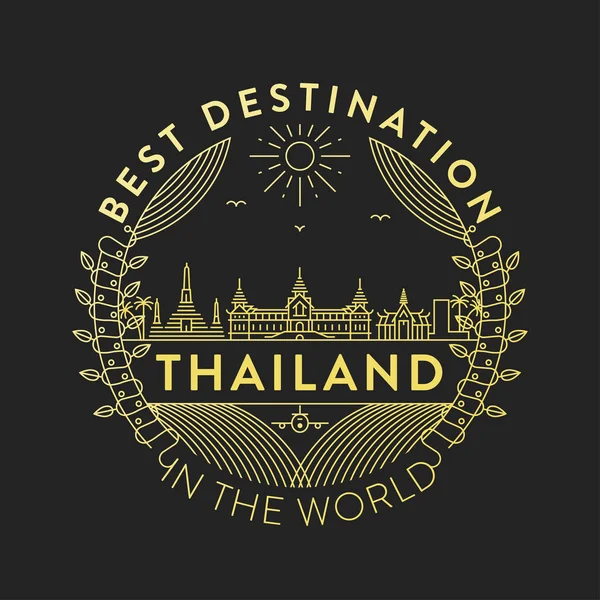 Badge Linéaire Avec Design Typographique Emblème Pays Thaïlande — Image vectorielle