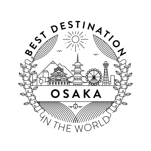 Tipografik Tasarımlı Doğrusal Rozet Osaka Şehir Amblemi — Stok Vektör