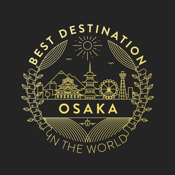 Distintivo Lineal Con Diseño Tipográfico Emblema Ciudad Osaka — Archivo Imágenes Vectoriales