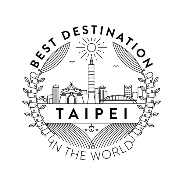 Distintivo Lineal Con Diseño Tipográfico Emblema Ciudad Taipei — Vector de stock