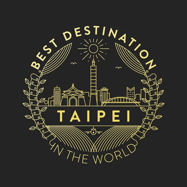 Distintivo Lineal Con Diseño Tipográfico Emblema Ciudad Taipei — Vector de stock