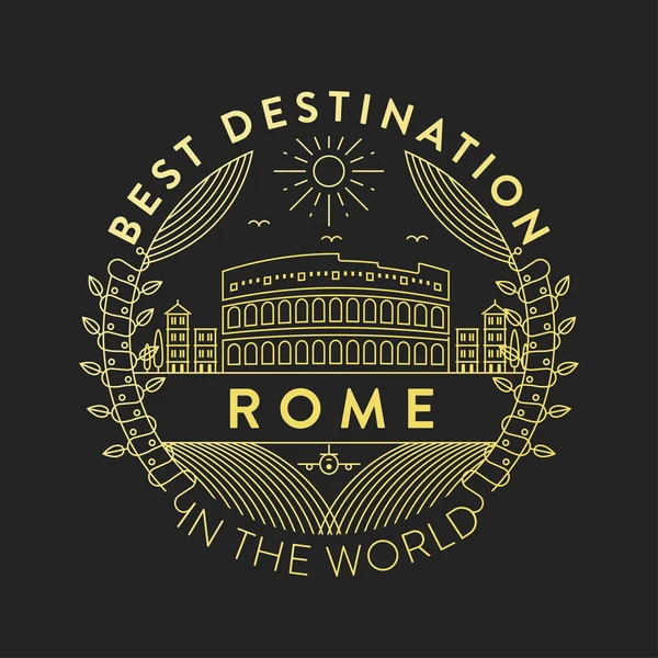 Distintivo Lineare Con Disegno Tipografico Emblema Della Città Roma — Vettoriale Stock