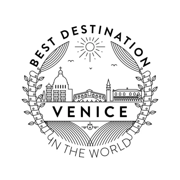 Distintivo Lineal Con Diseño Tipográfico Emblema Ciudad Venecia — Vector de stock