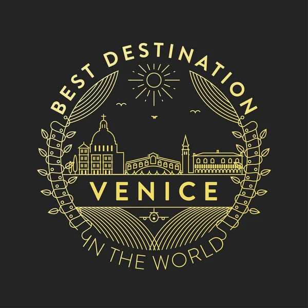 Distintivo Lineare Con Disegno Tipografico Emblema Della Città Venezia — Vettoriale Stock