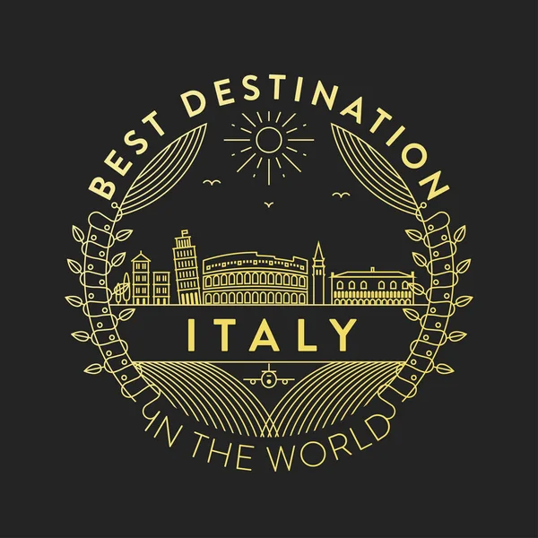 Linjär Badge Med Typografisk Design Land Emblem Italien — Stock vektor