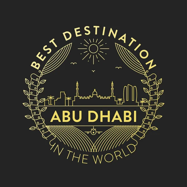 Lineares Abzeichen Mit Typografischem Design Stadtwappen Von Abu Dhabi — Stockvektor