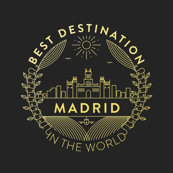 Distintivo Lineal Con Diseño Tipográfico Emblema Ciudad Madrid — Archivo Imágenes Vectoriales