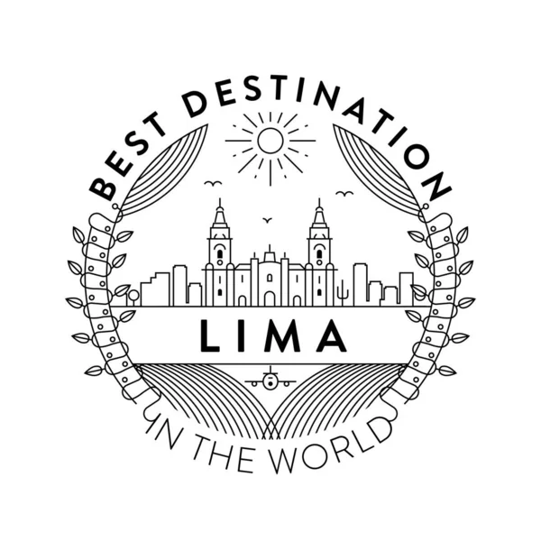 Distintivo Lineal Con Diseño Tipográfico Emblema Ciudad Lima — Vector de stock