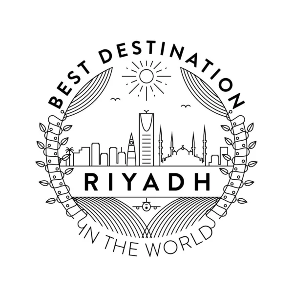 Tipografik Tasarımlı Doğrusal Rozet Riyad Şehir Amblemi — Stok Vektör