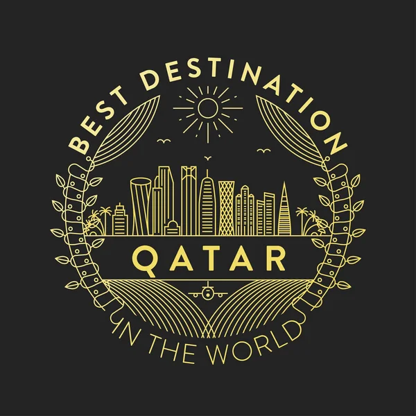 Distintivo Lineal Con Diseño Tipográfico Emblema País Qatar — Vector de stock