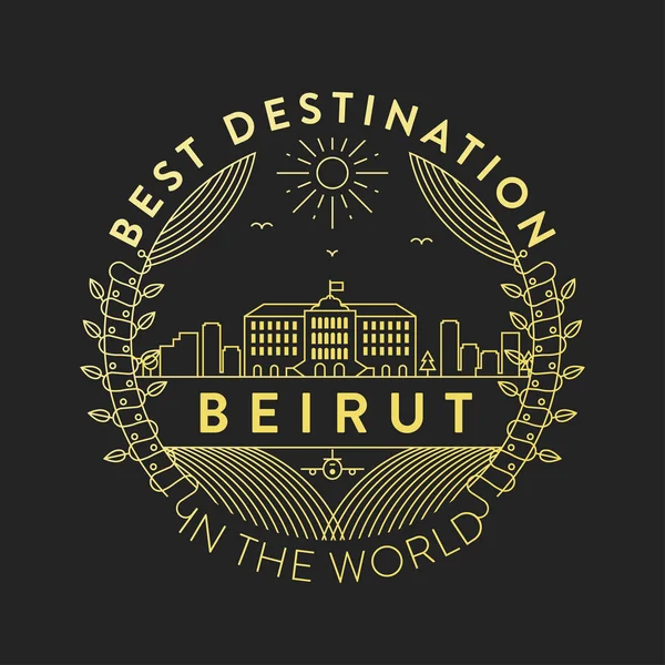 Distintivo Lineal Con Diseño Tipográfico Emblema Ciudad Beirut — Vector de stock