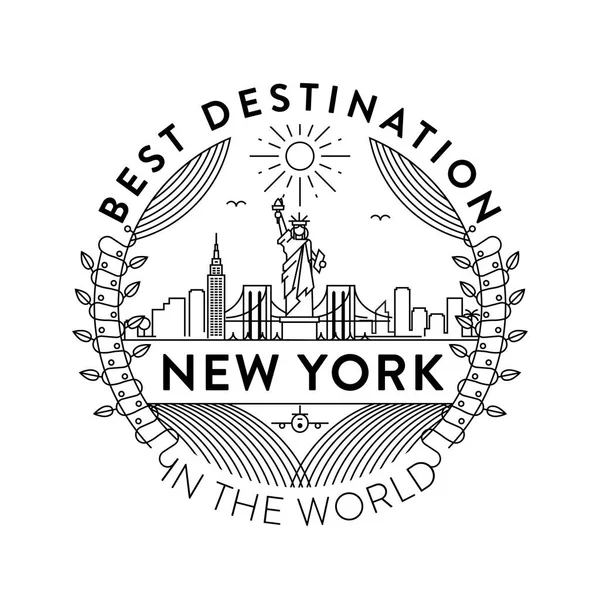 Distintivo Lineal Con Diseño Tipográfico Emblema Ciudad Nueva York — Archivo Imágenes Vectoriales