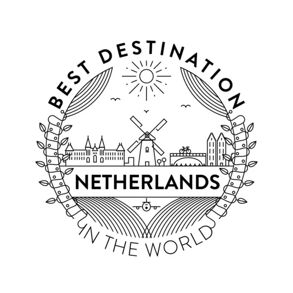 Distintivo Lineal Con Diseño Tipográfico Emblema País Los Países Bajos — Vector de stock