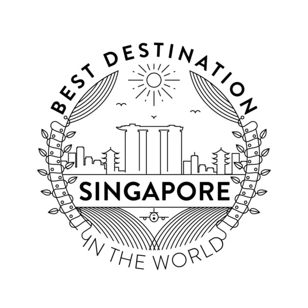 Distintivo Lineal Con Diseño Tipográfico Emblema Ciudad Singapur — Archivo Imágenes Vectoriales