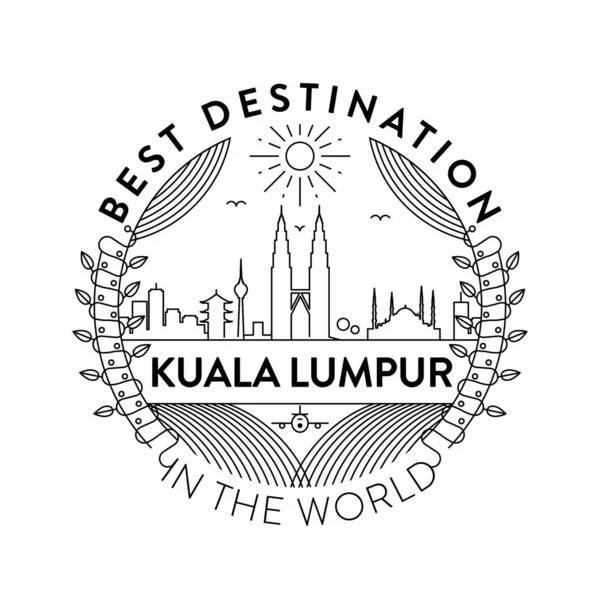 Distintivo Lineare Con Disegno Tipografico Emblema Della Città Kuala Lumpur — Vettoriale Stock