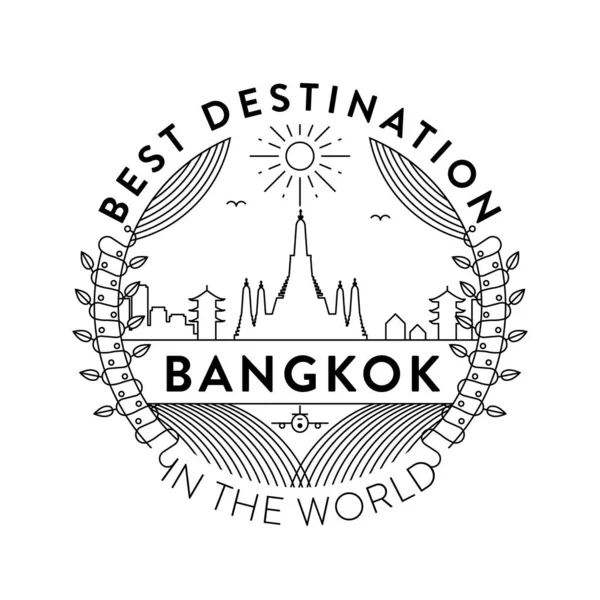 Distintivo Lineal Con Diseño Tipográfico Emblema Ciudad Bangkok — Vector de stock