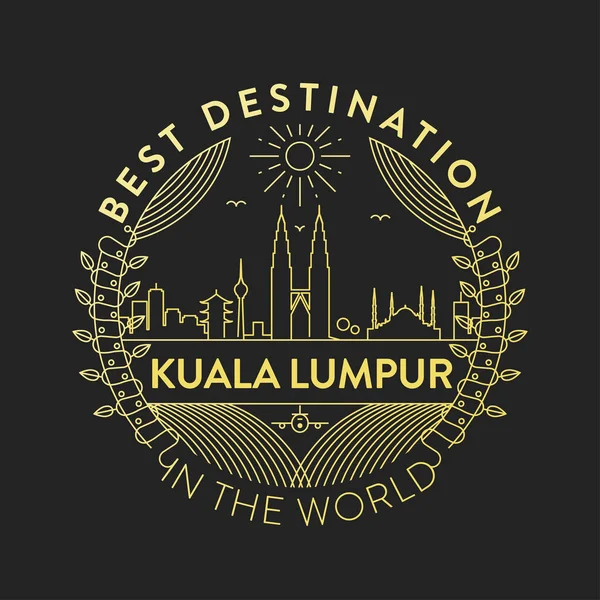 Distintivo Lineal Con Diseño Tipográfico Emblema Ciudad Kuala Lumpur — Vector de stock