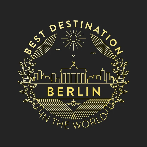 Badge Linéaire Avec Design Typographique Emblème Ville Berlin — Image vectorielle
