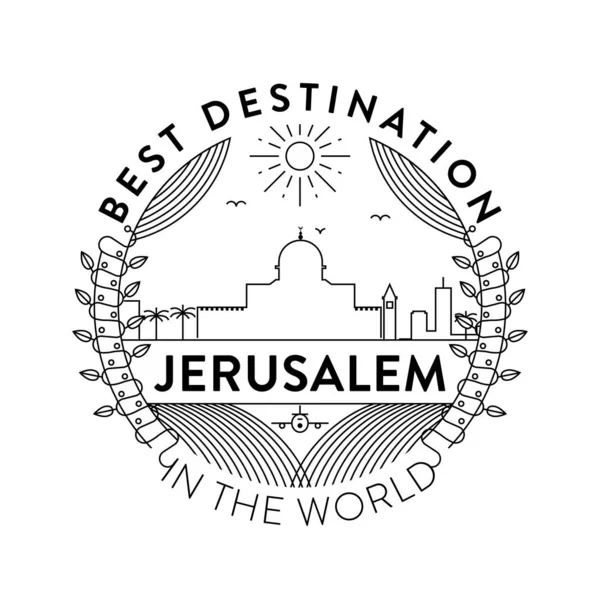 Distintivo Lineal Con Diseño Tipográfico Emblema Ciudad Jerusalén — Vector de stock