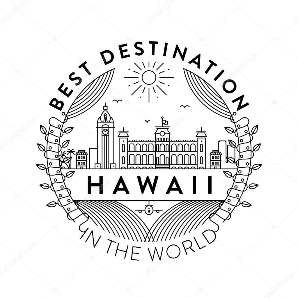 linear badge with typographic design, emblem of state Hawai