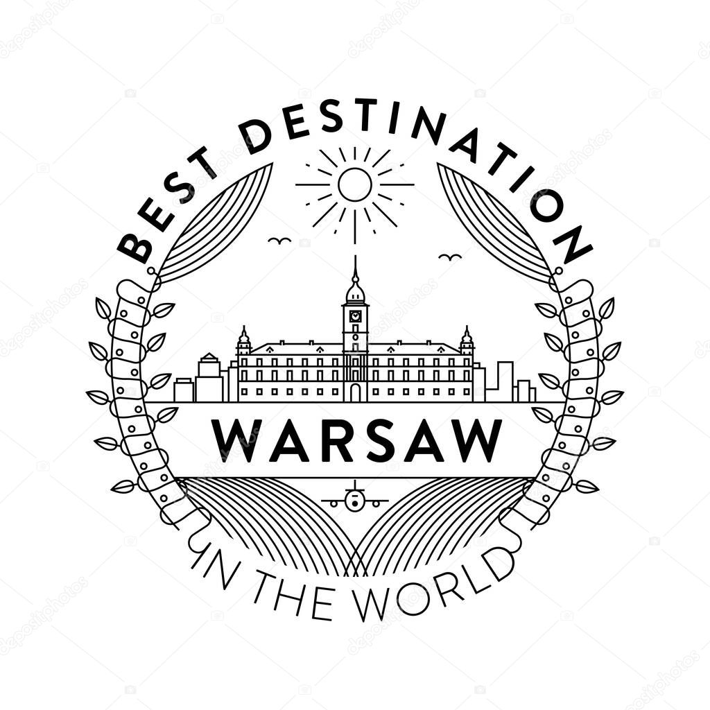 linear badge with typographic design, city emblem of Warsaw