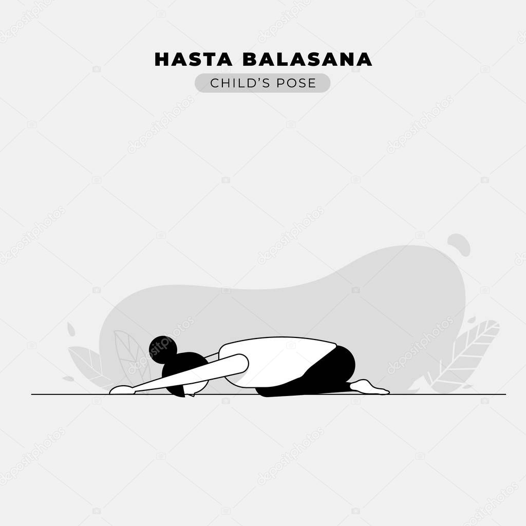 cartoon female character practicing yoga, vector illustration