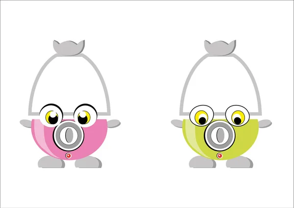 Vintage Mısır patlatma makinesi, pembe ve yeşil, resimli ve beyaz arka plan üzerinde izole