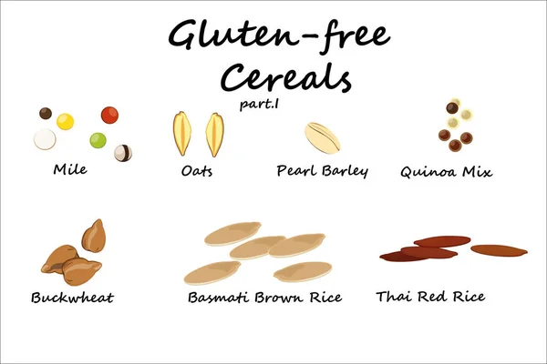 gluten free hububat, darı, arpa, yulaf, quinoa, buğday, kepekli, kırmızı pirinç taneleri resimli ve beyaz arka plan üzerinde izole basmati pirinç