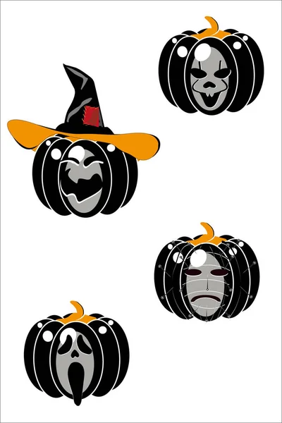 halloween pumpkins, siyah pumpkins, sinema, en korkunç canavarlar maskeler resimli ve beyaz arka plan üzerinde izole