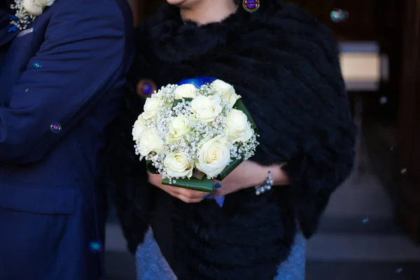 floral wedding bouquet; white roses