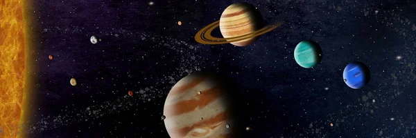 Kompletny Układ Słoneczny Planety Najbardziej Importants Księżyców Planetoid — Zdjęcie stockowe