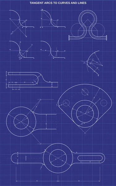 Arcos Tangentes Curvas Líneas Sobre Fondo Técnico — Vector de stock