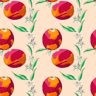 Kusursuz desenli Sicilya portakalı, yaprakları ve çiçekleri