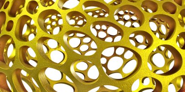 Soyut Voronoy arka plan 3d illüstrasyon, izole beyaz arka plan altın çerçeve