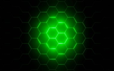 Altıgen modern arka planda yeşil Led Işık 3d illüstrasyon 