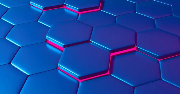 3d illustration of grey and blue hexagons modern background