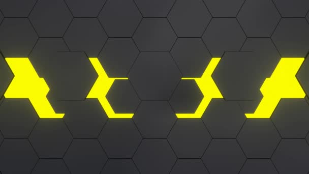 Animation Abstract Hexagonal Grey Graphite Yellow Background Coming Out Movement — Stock Video