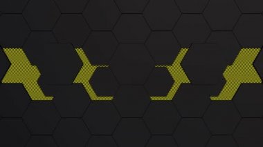 Hareket gelen sarı arkaplan Ile soyut altıgen Gri grafit 3D animasyon