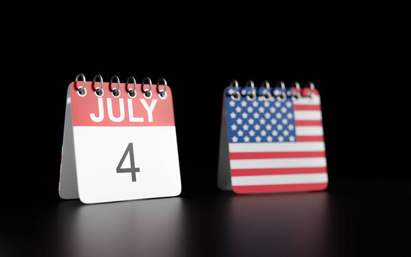 3d illustration of 4th July independence day, calendar with back American flag