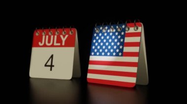 3d illüstrasyon 4 Temmuz bağımsızlık günü, arka Amerikan bayrağı ile takvim animasyonlu